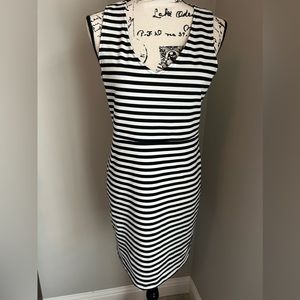 Black and White Striped Dress with Side Cut Outs